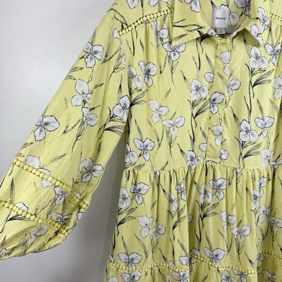 Anthropologie Maeve Bettina Ladder Lace Mini Dress Small Linen Floral Oversized - Picture 5 of 15